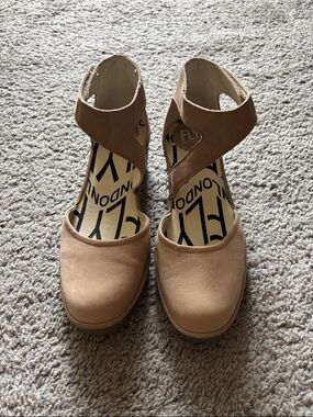 Fly London Beige/Tan Ankle-Strap Wedge Sandals